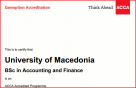 Five-year certification and examination exemption by ACCA for the Department of Accounting and Finance